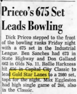 Gold Star Lanes - March 1963 Dick Pricco 675 Set (newer photo)